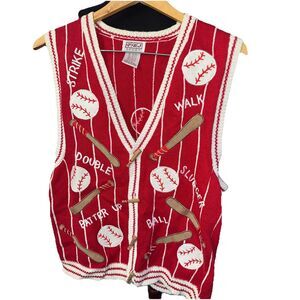 Vintage PBJ Sport Baseball Knit Sweater Cardigan Vest Women’s Large